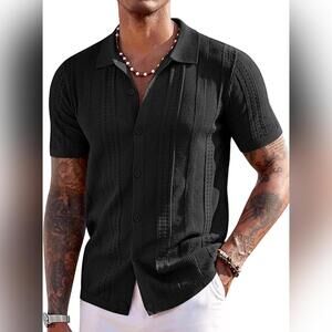 NWOT COOFANDY Short Sleeve Button Down Casual Knit Shirt, XXL